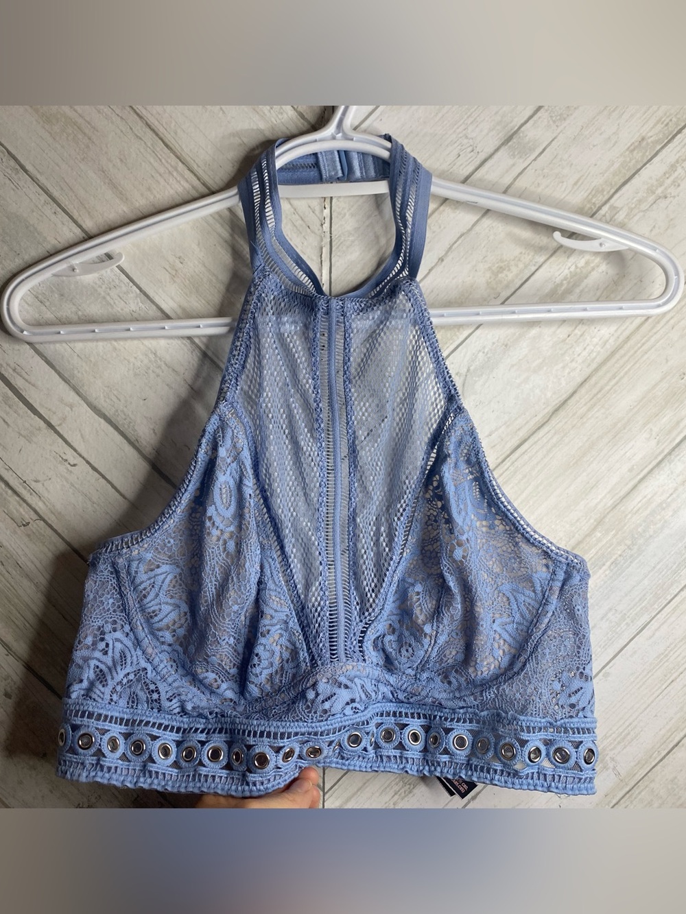 Victoria's Secret Light Blue Lace Bralette with Pink Trimu